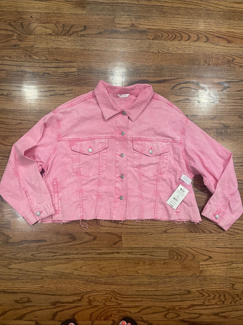 Pink Cropped Denim Jacket - Women Sz 4X NWT